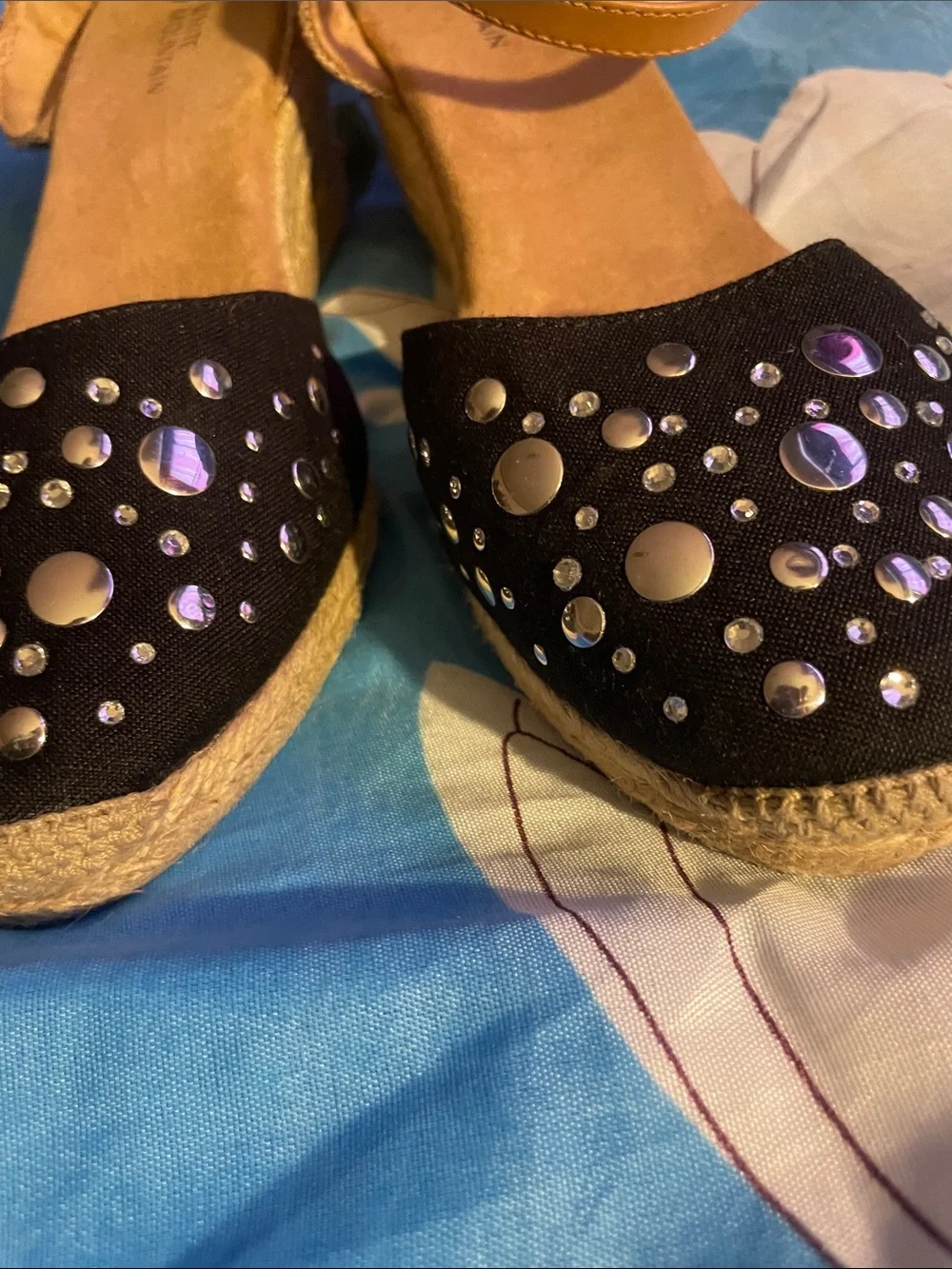 White Mountain Black Jeweled Ankle-Strap Espadrilles